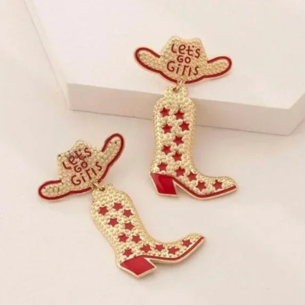 ⭐️❤️ FREE Cowboy Boots Nashville Bachelorette Party Chic Let's Go Girls Earrings